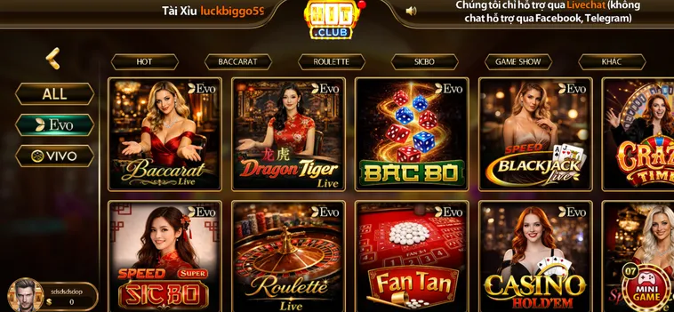 Sảnh live Casino đa dạng hình thức thể loại.